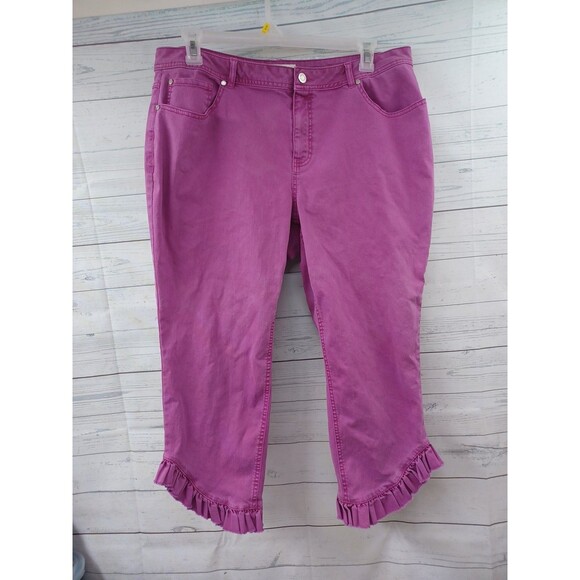 EST 1946 Pink Capris Jeans Denim Ruffled Hem Womens Size 18W - Picture 1 of 5